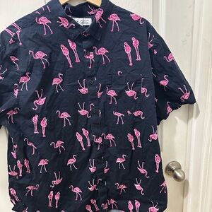 Men's Flamingo Print Shirt - Navy and Pink